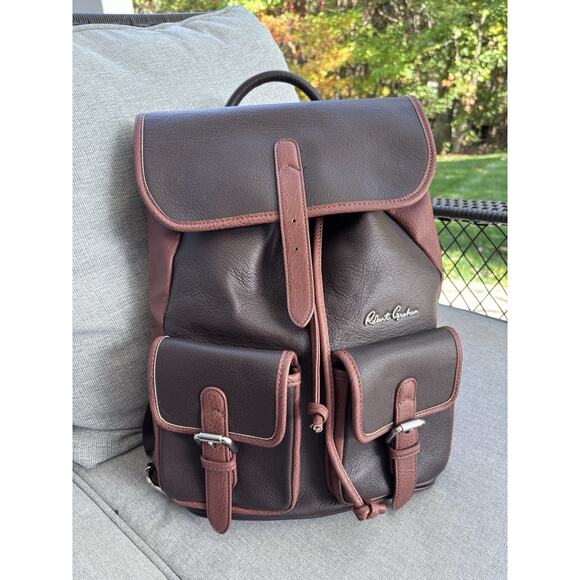 ROBERT GRAHAM Brown Pebbled Leather BACKPACK Large - Picture 2 of 9